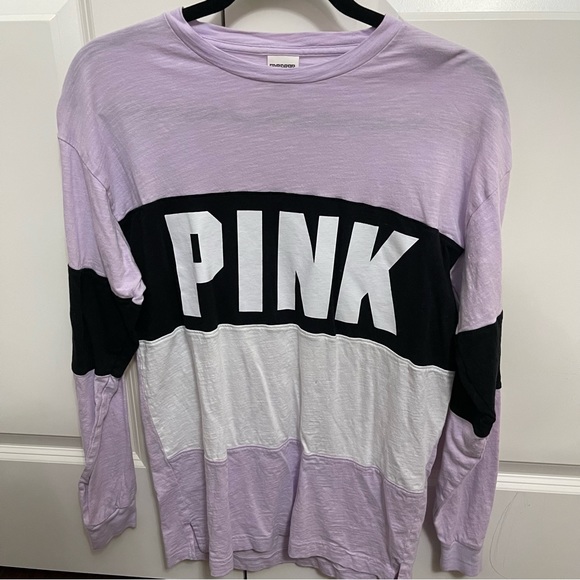 Victoria’s Secret PINK Striped Purple Black White Long Sleeve - Picture 1 of 2
